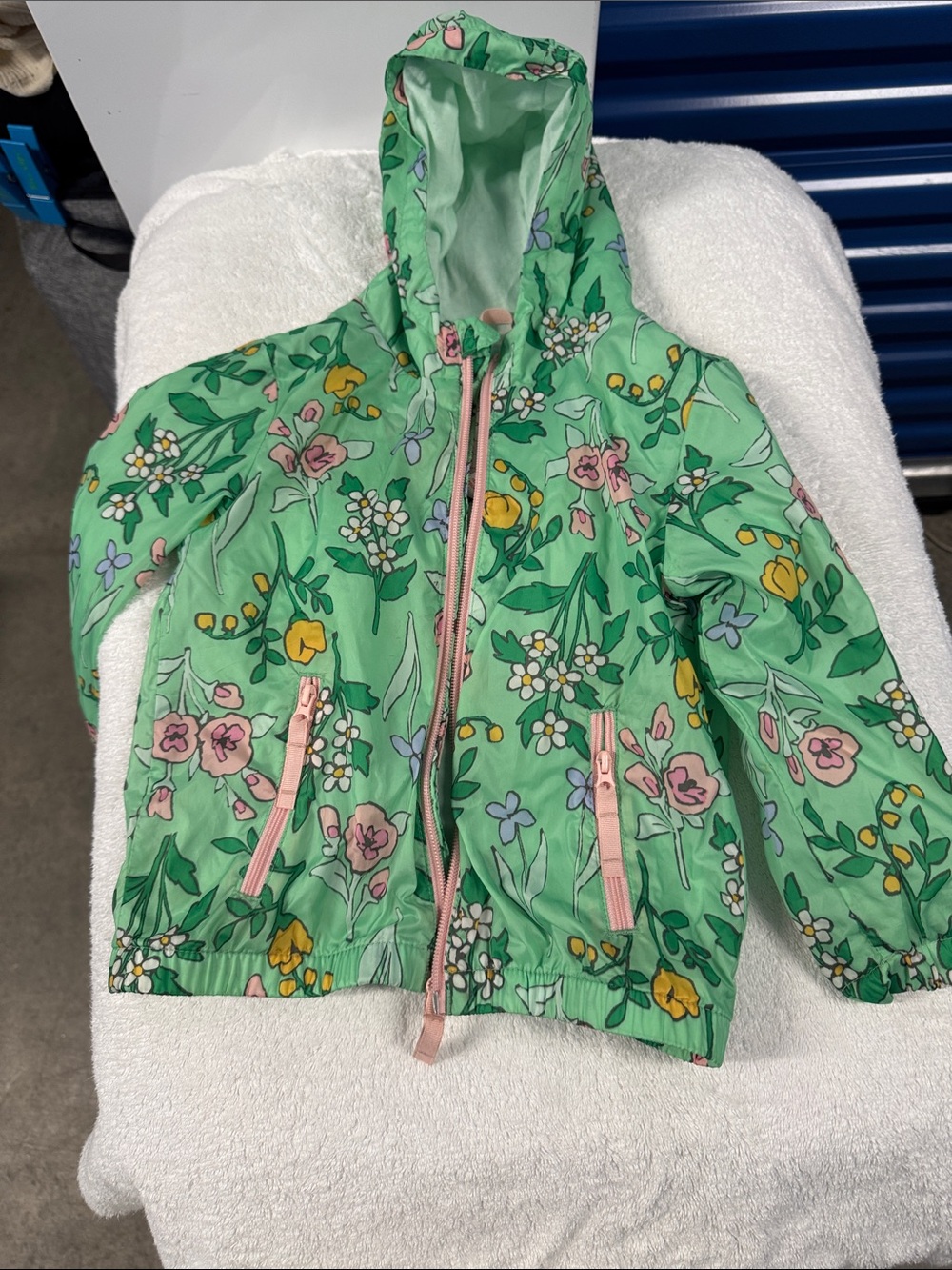 Cat & Jack Green Floral Hooded Raincoat with Pink Accents